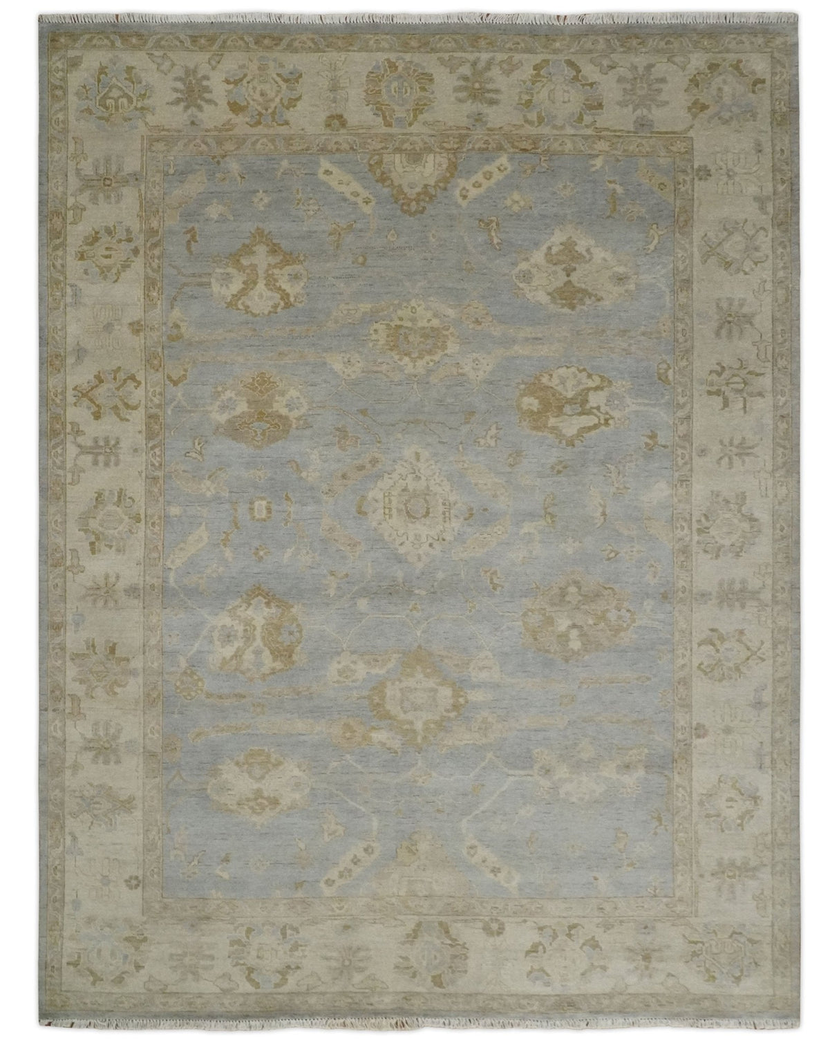 Antique look Gray, Beige and Olive Hand knotted Traditional Oushak 9x12 wool Area Rug
