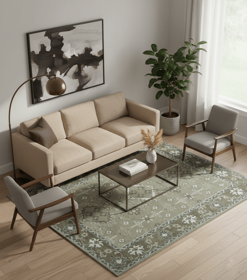 Antique look Grayish-Green and Ivory Hand Knotted Traditional Heriz Custom Made wool Area Rug