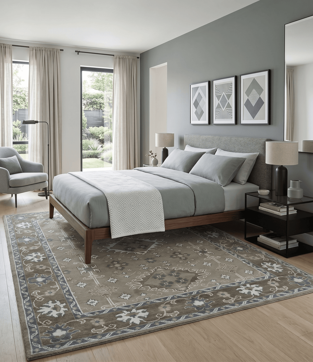 Antique look Grayish-Green and Ivory Hand Knotted Traditional Heriz Custom Made wool Area Rug