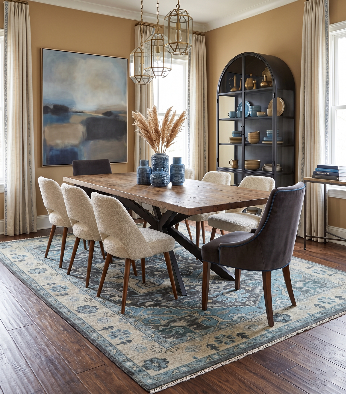 Antique look Hand Knotted Beige and Blue Traditional Heriz Wool Area Rug