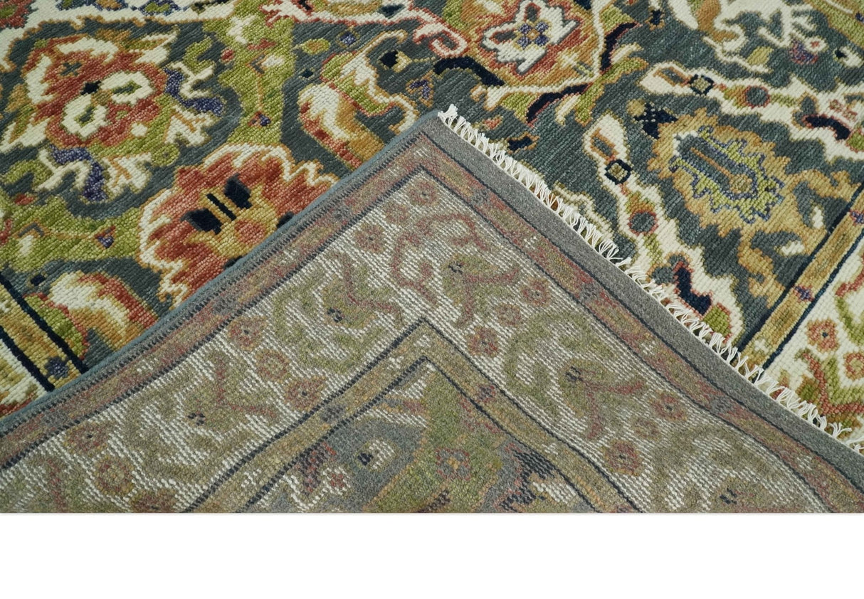 Antique look Hand knotted Green and Gray Traditional Large design wool Area Rug