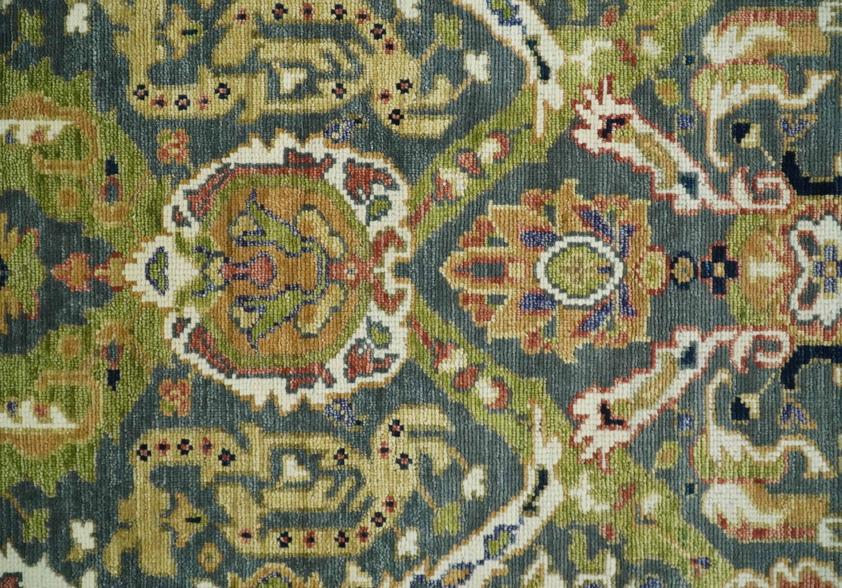 Antique look Hand knotted Green and Gray Traditional Large design wool Area Rug