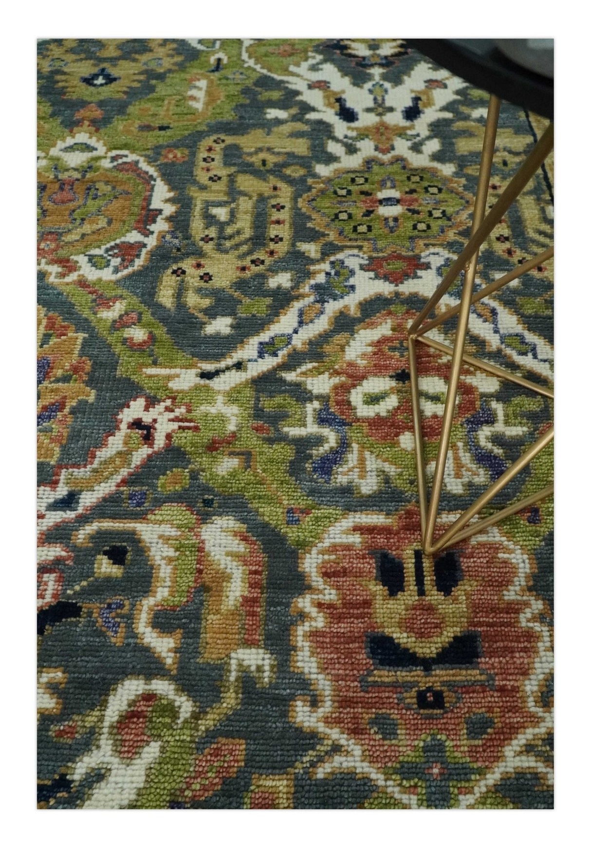 Antique look Hand knotted Green and Gray Traditional Large design wool Area Rug