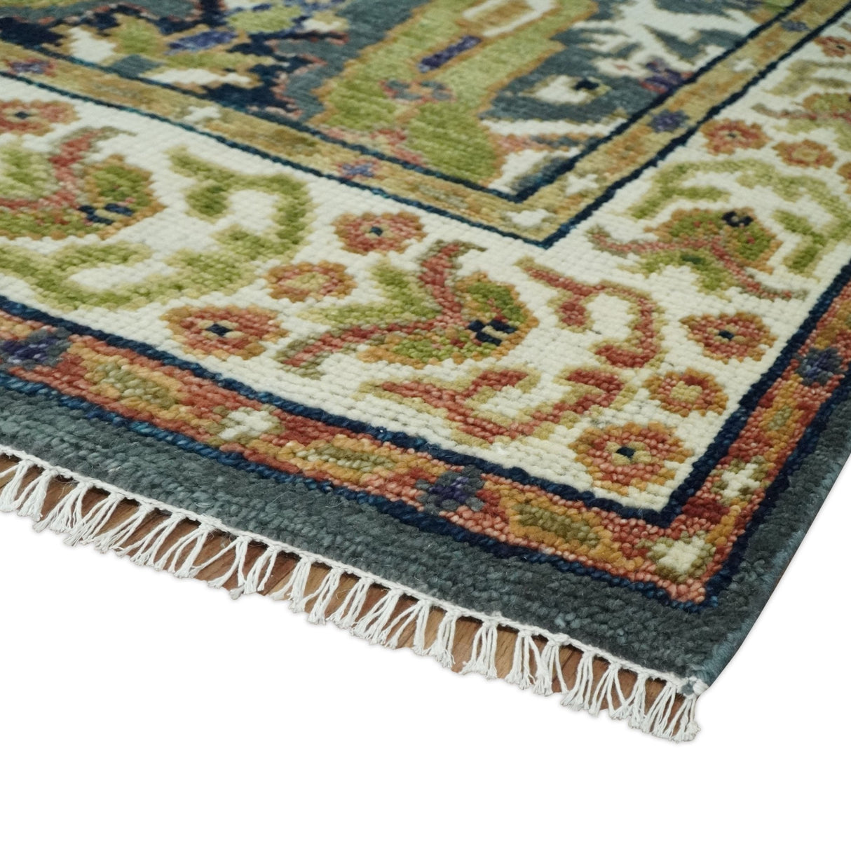 Antique look Hand knotted Green and Gray Traditional Large design wool Area Rug