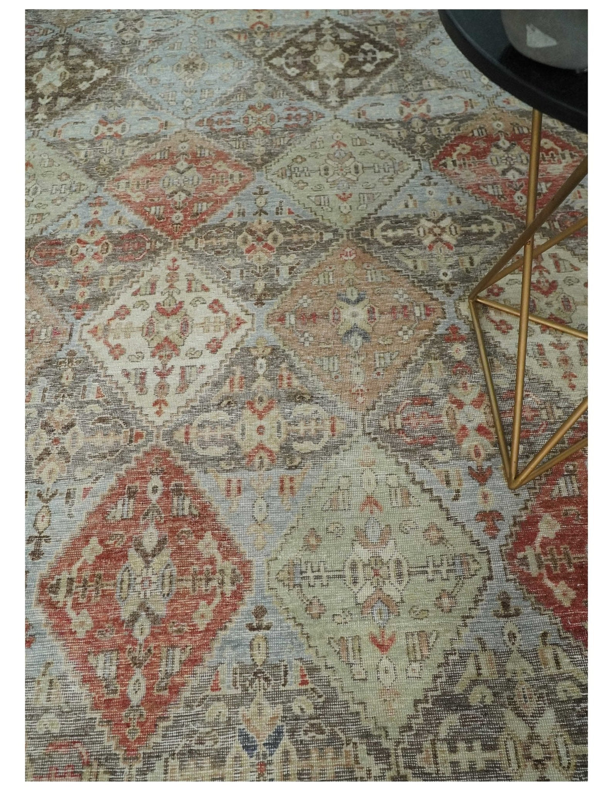 Antique look Multicolor Tribal Hand Knotted Distressed finished Oxidized Wool Area Rug