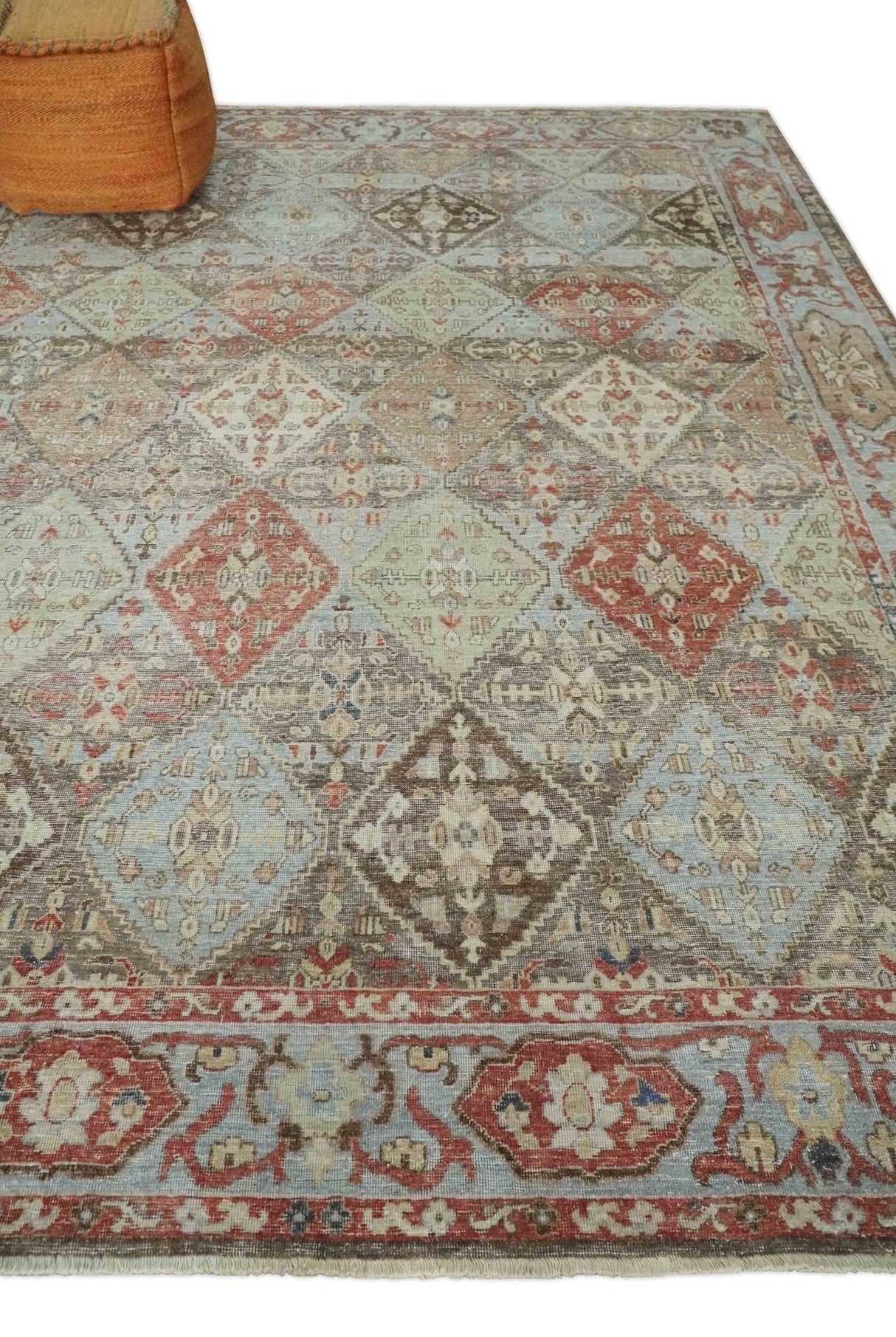 Antique look Multicolor Tribal Hand Knotted Distressed finished Oxidized Wool Area Rug