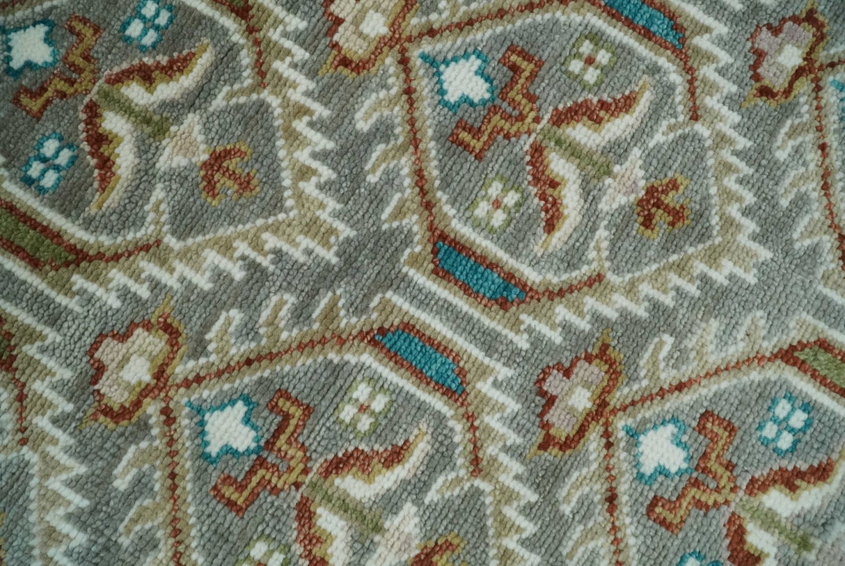 Antique look Traditional Hand Knotted Silver, Ivory and Rust Wool Area Rug