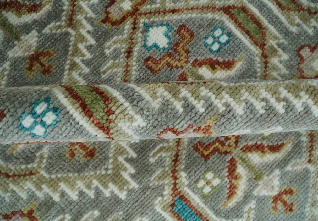 Antique look Traditional Hand Knotted Silver, Ivory and Rust Wool Area Rug