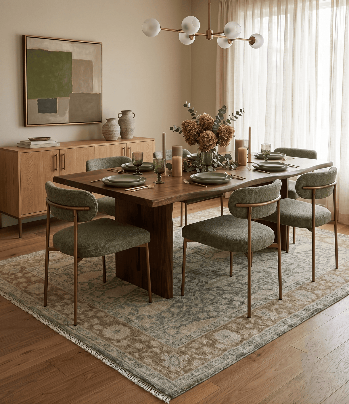 Antique look vintage style Green, Beige and Brown traditional Hand Knotted Multi Size wool rug