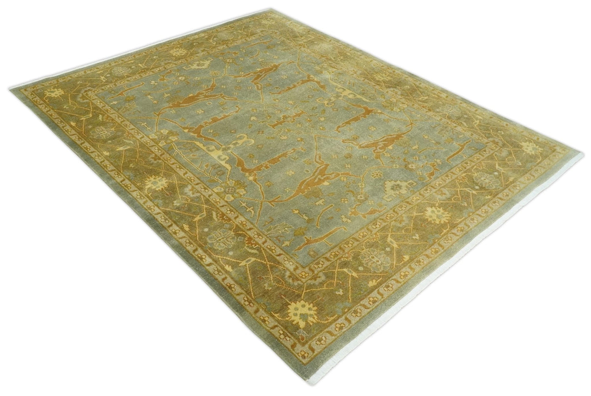 Antique Moss 8x10 Hand Knotted Gray and Brown Traditional Oushak Style Wool Rug