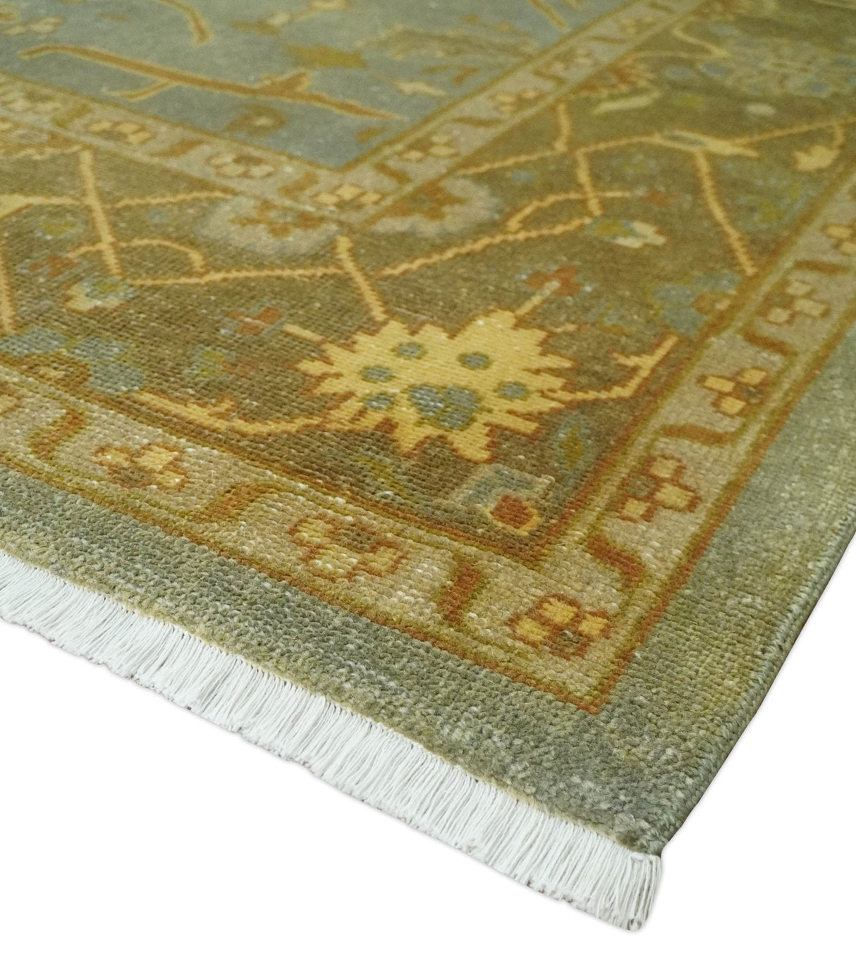 Antique Moss 8x10 Hand Knotted Gray and Brown Traditional Oushak Style Wool Rug