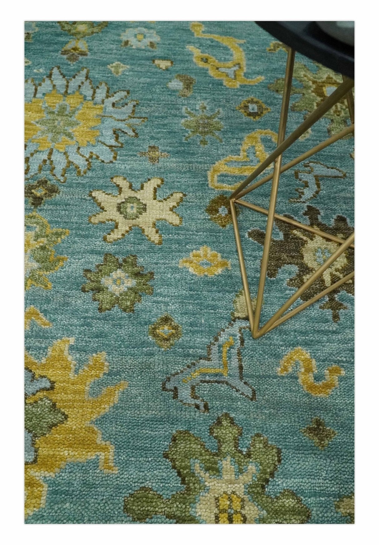 Antique Moss Green and Blue Wool Hand Knotted Traditional Oriental Oushak Wool Area Rug