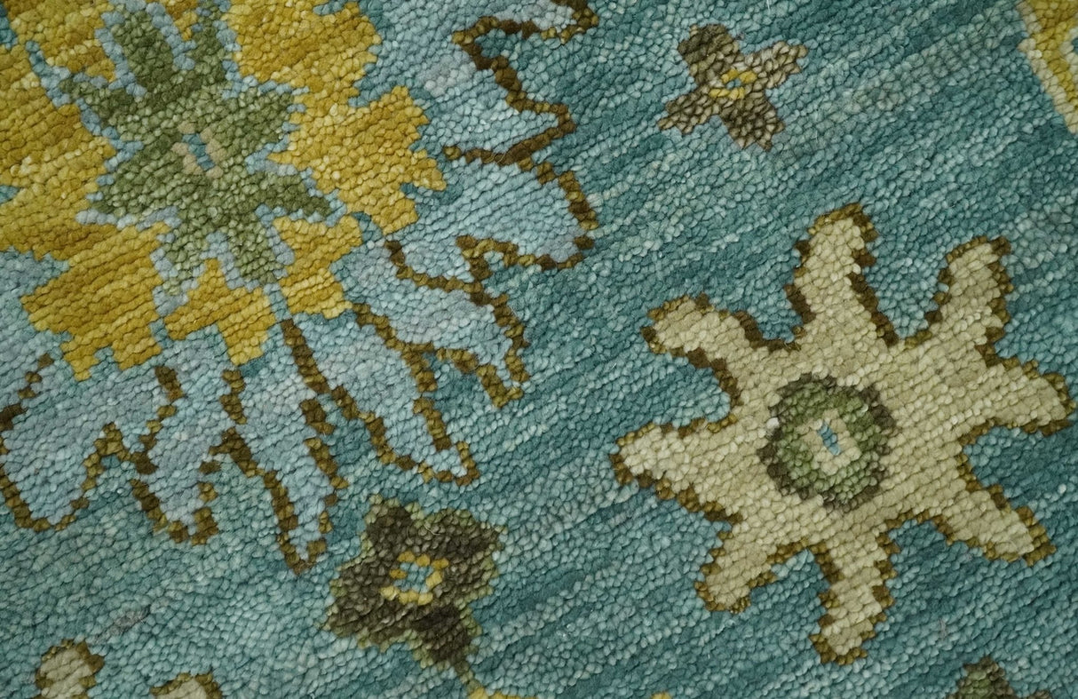 Antique Moss Green and Blue Wool Hand Knotted Traditional Oriental Oushak Wool Area Rug