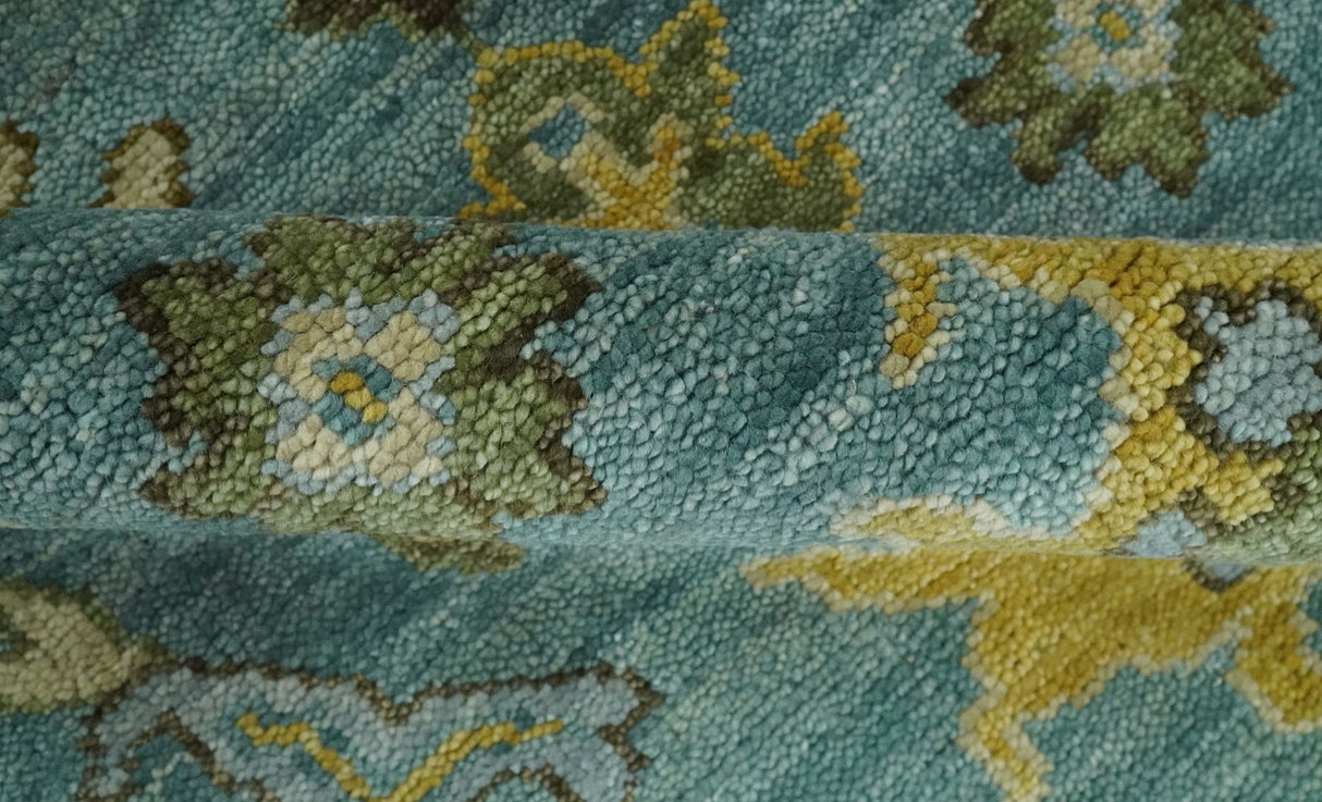 Antique Moss Green and Blue Wool Hand Knotted Traditional Oriental Oushak Wool Area Rug