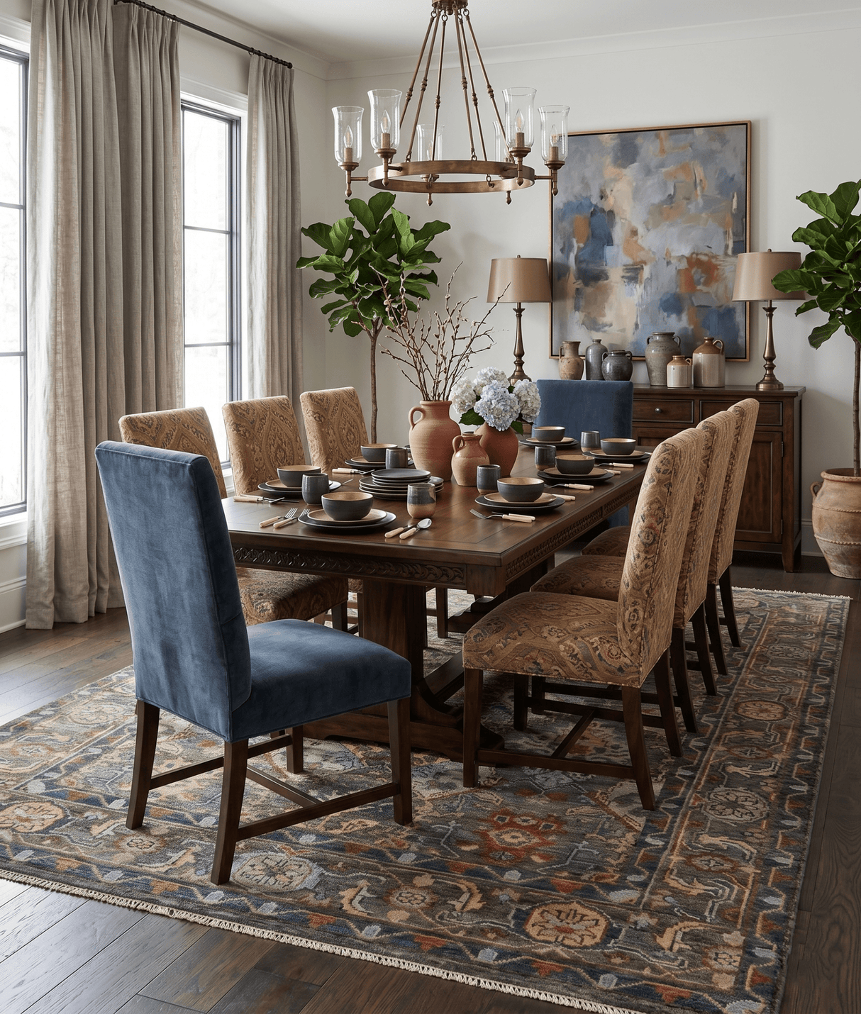Antique Moss Traditional Oushak Charcoal, Brown and Blue Hand knotted Custom Made Rug