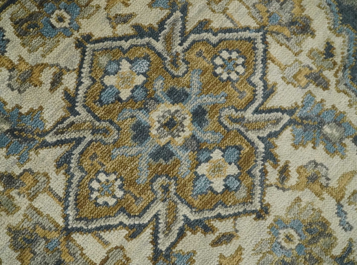 Antique Muted Traditional Heriz Blue ,Beige and Brown Hand knotted Custom made wool Area Rug