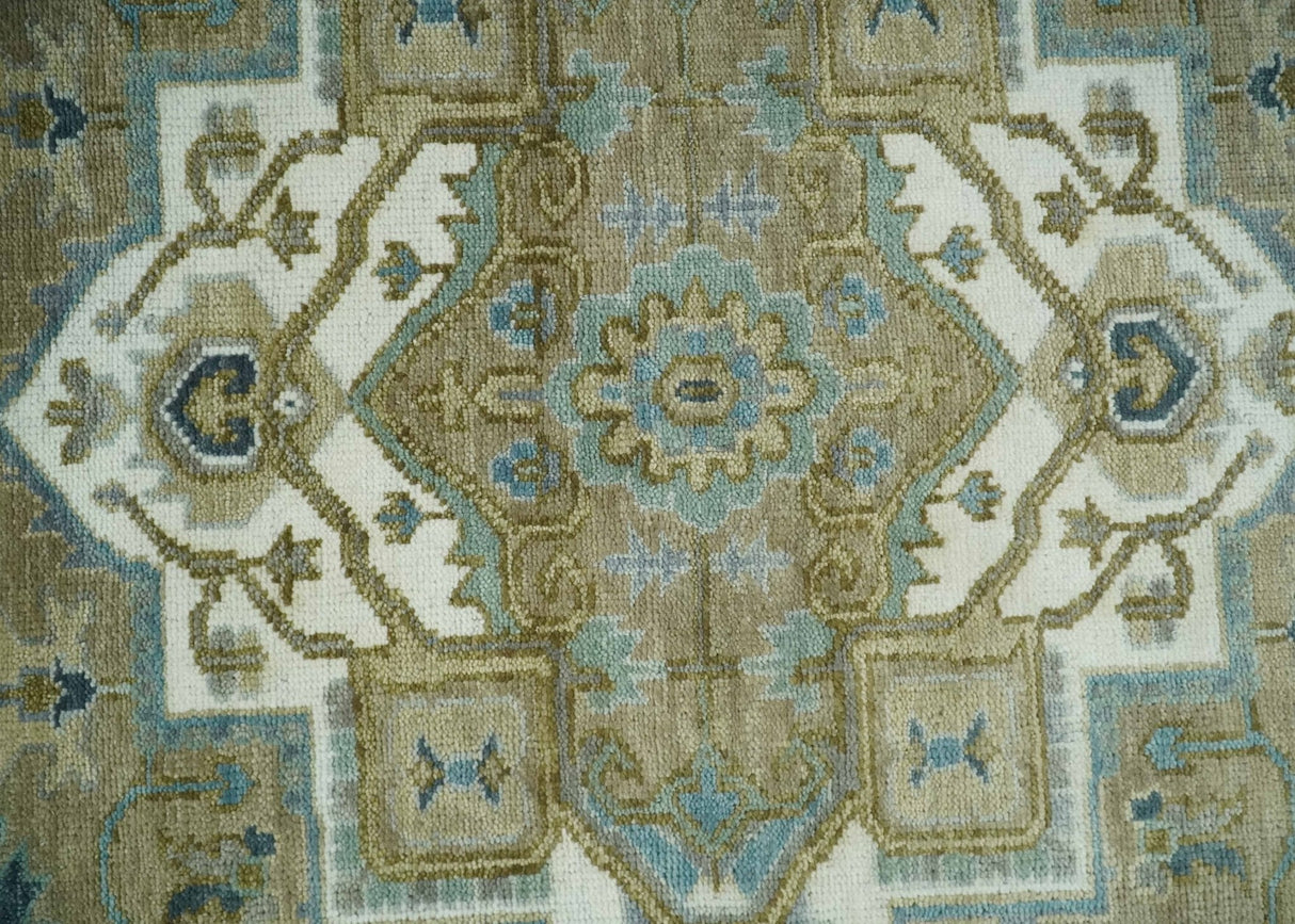 Antique Olive And Blue Traditional Heriz Multi Size Wool Area Rug