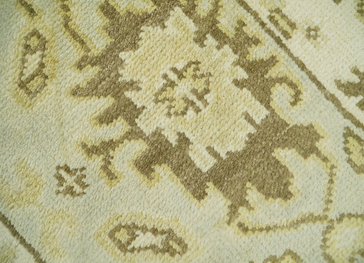 Antique Oushak 2x3 Beige and Brown Hand Knotted Wool Area Rug