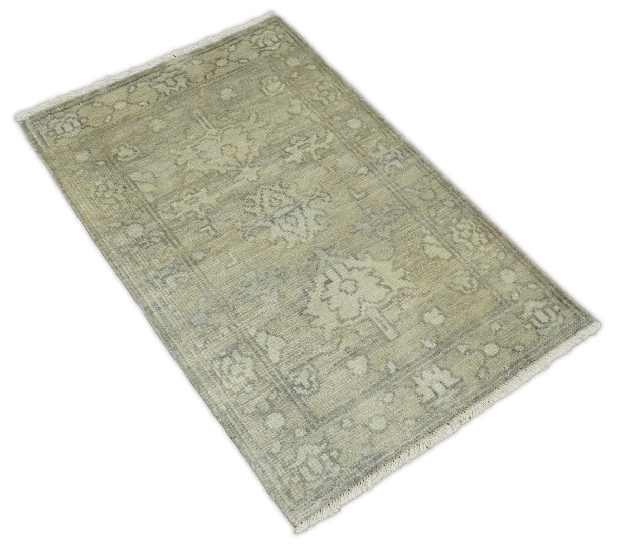 Antique Persian 2x3 Beige and Gray Hand Knotted Wool Area Rug