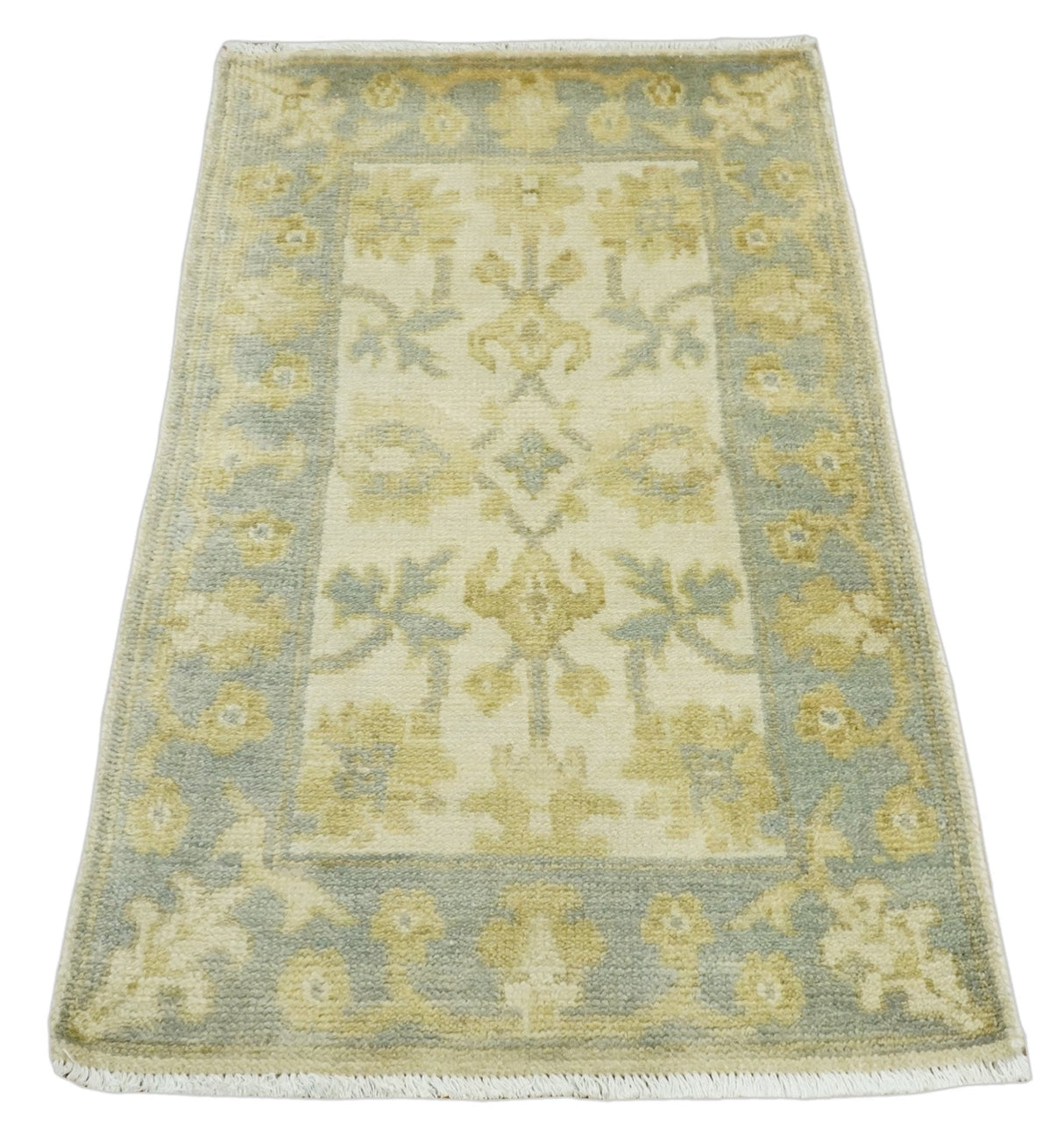 Antique Persian 2x3 Beige and Gray Hand Knotted Wool Area Rug