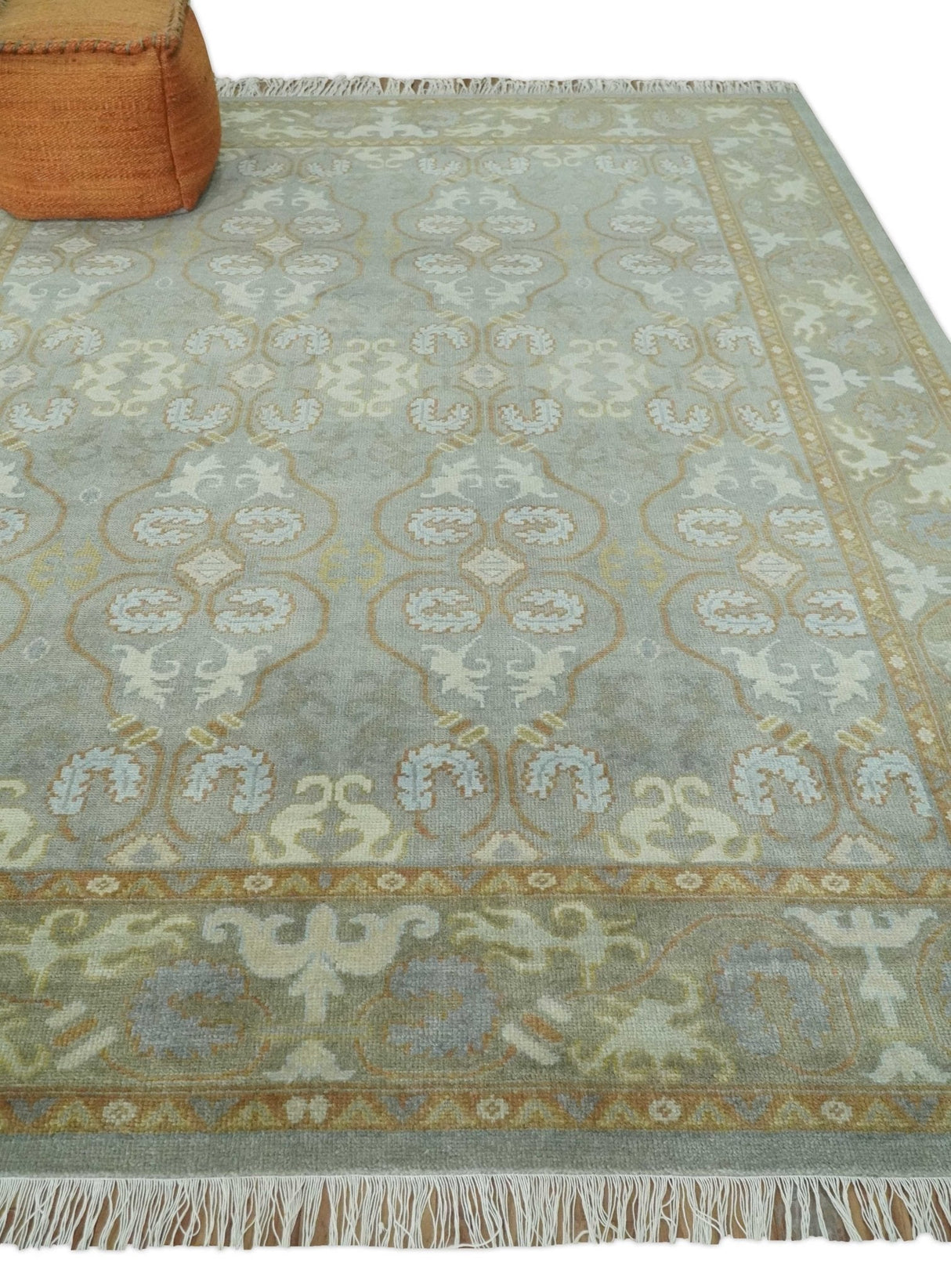 Antique Persian 8x10 Hand Knotted Gray and Beige Traditional Persian Wool Rug