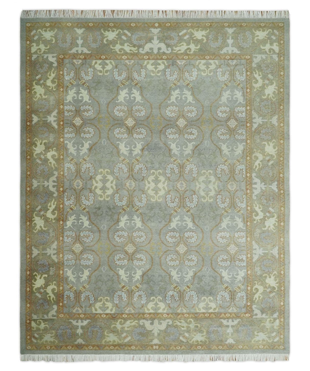 Antique Persian 8x10 Hand Knotted Gray and Beige Traditional Persian Wool Rug