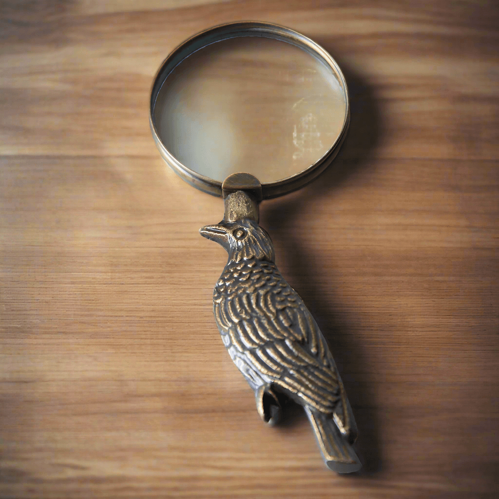 Antique Raven Magnifying Glass in Brass Finish-Magnifying glass-Parc Decor