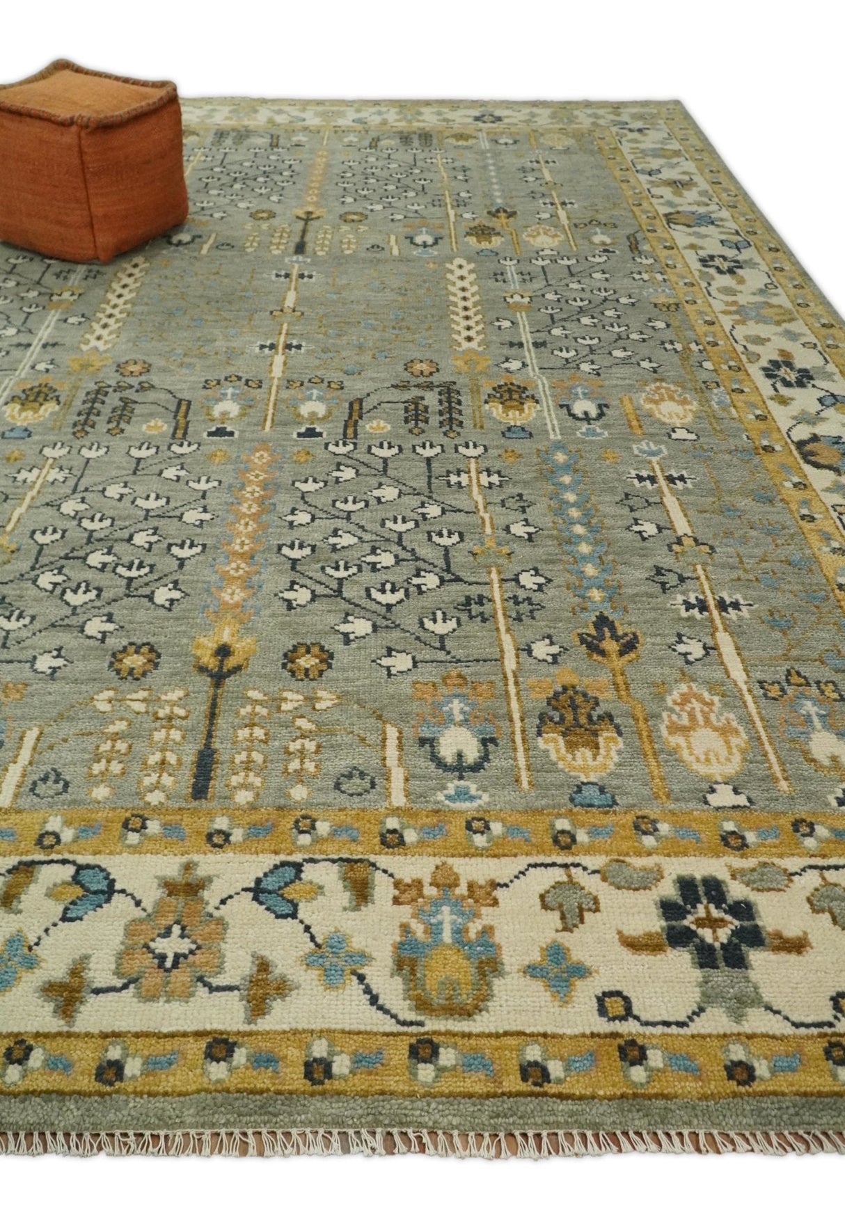 Antique Silver and Gold Hand Knotted Tree of Life Custom made Wool Rug
