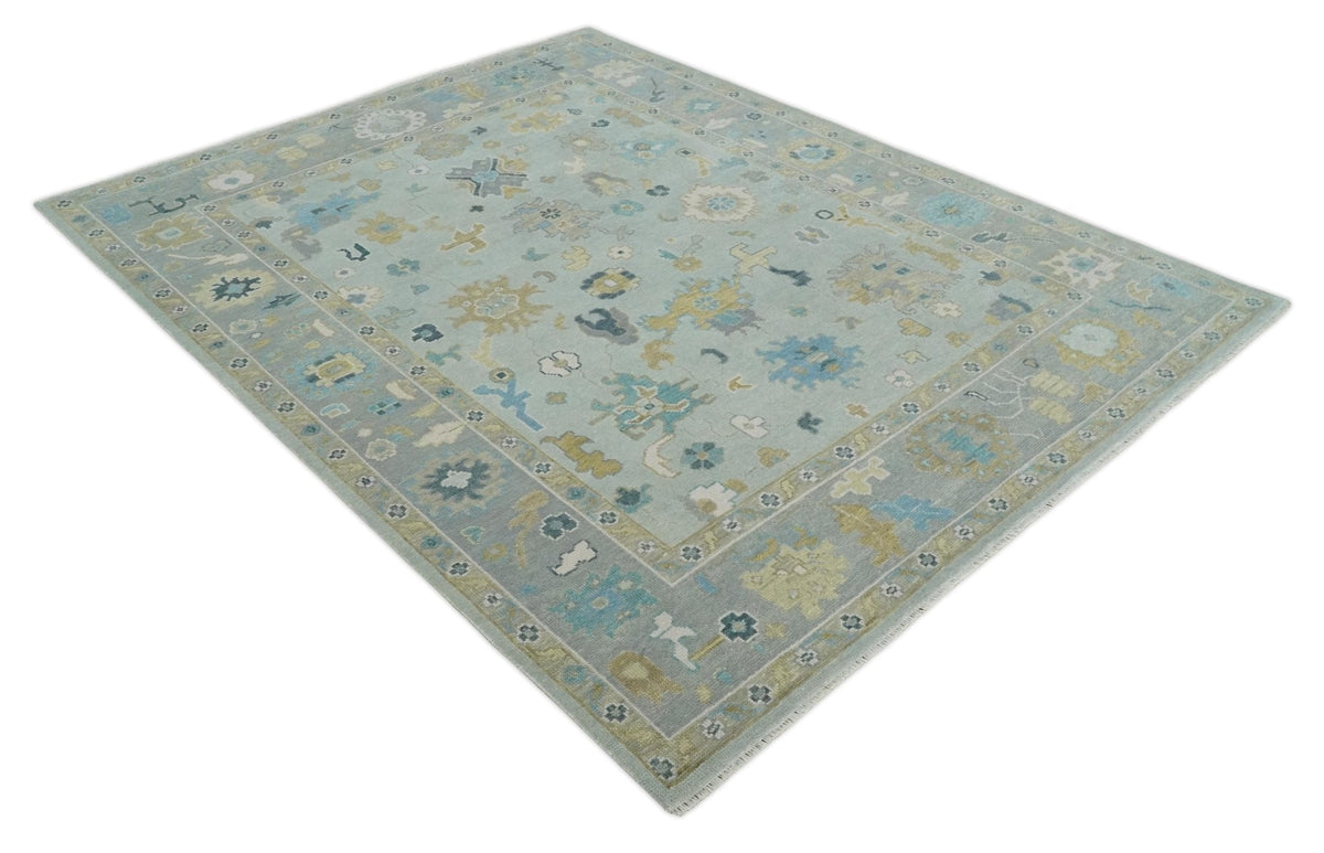 Antique Silver and Gold Vibrant Colorful Hand knotted Oushak wool Area Rug