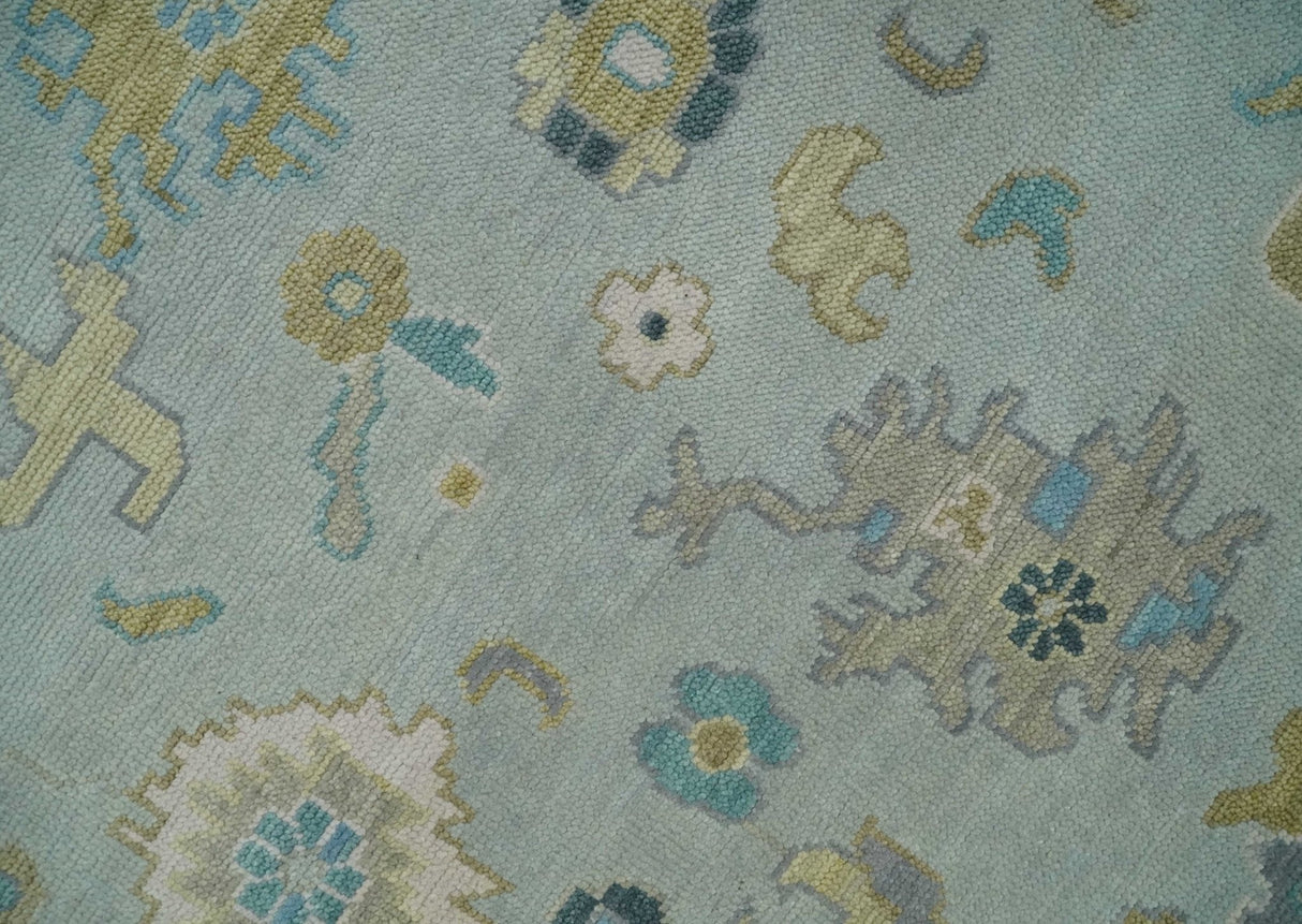 Antique Silver and Gold Vibrant Colorful Hand knotted Oushak wool Area Rug