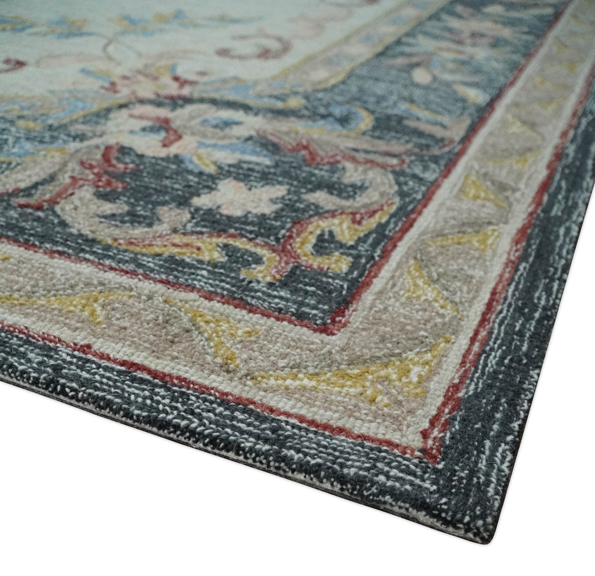 Antique Style Beige and Charcoal Aubusson design Hand Tufted 8x10 wool Area Rug