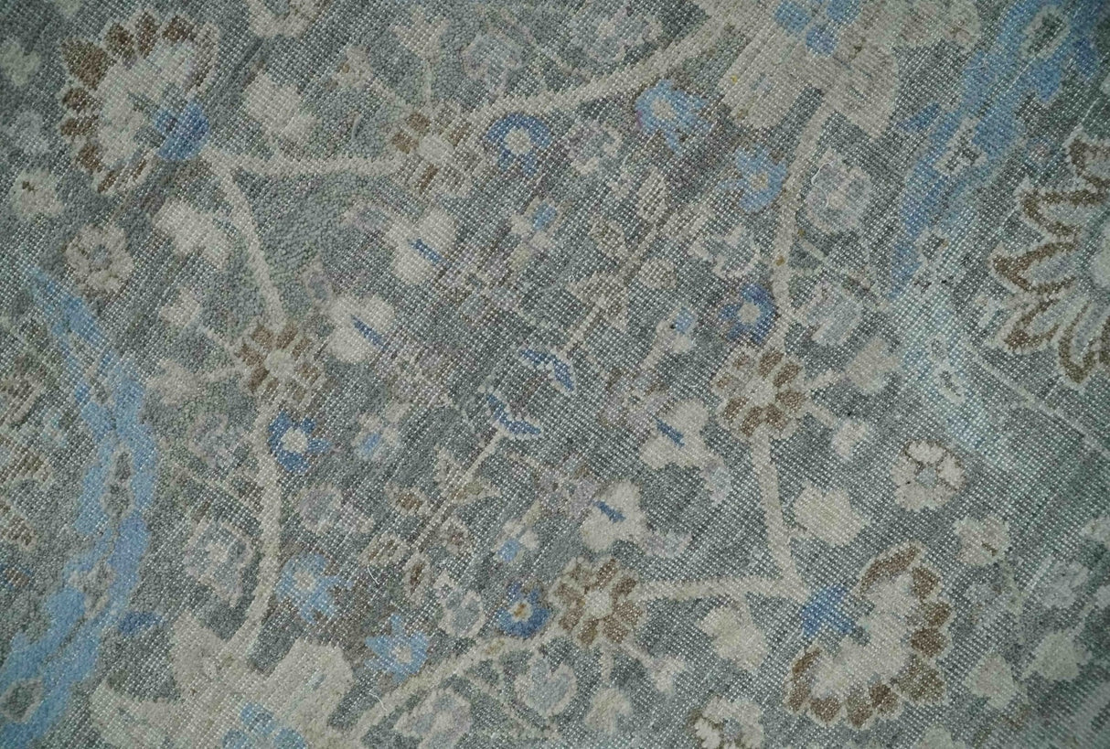 Antique Style Blue, Gray and Beige Hand knotted Classic Distressed Finished Custom Made wool Area Rug