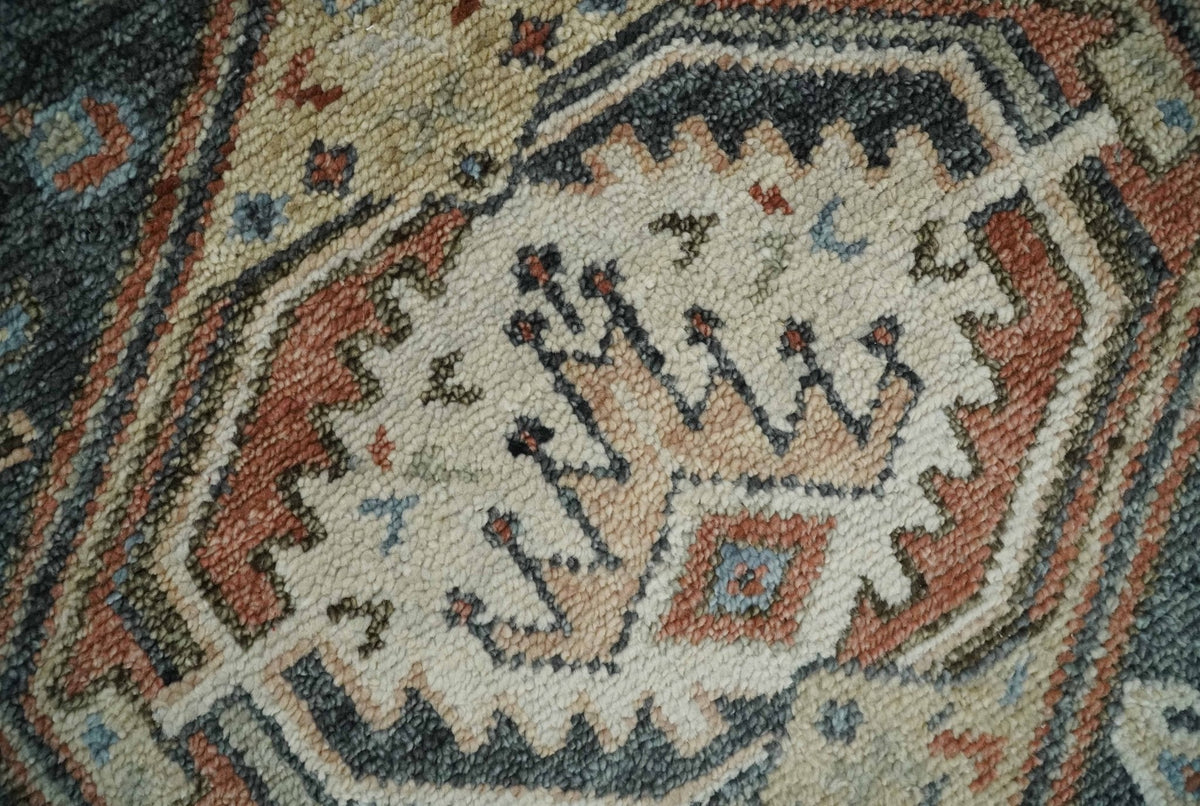 Antique Style Charcoal, Beige and Rust Hand knotted Custom Made wool Area Rug