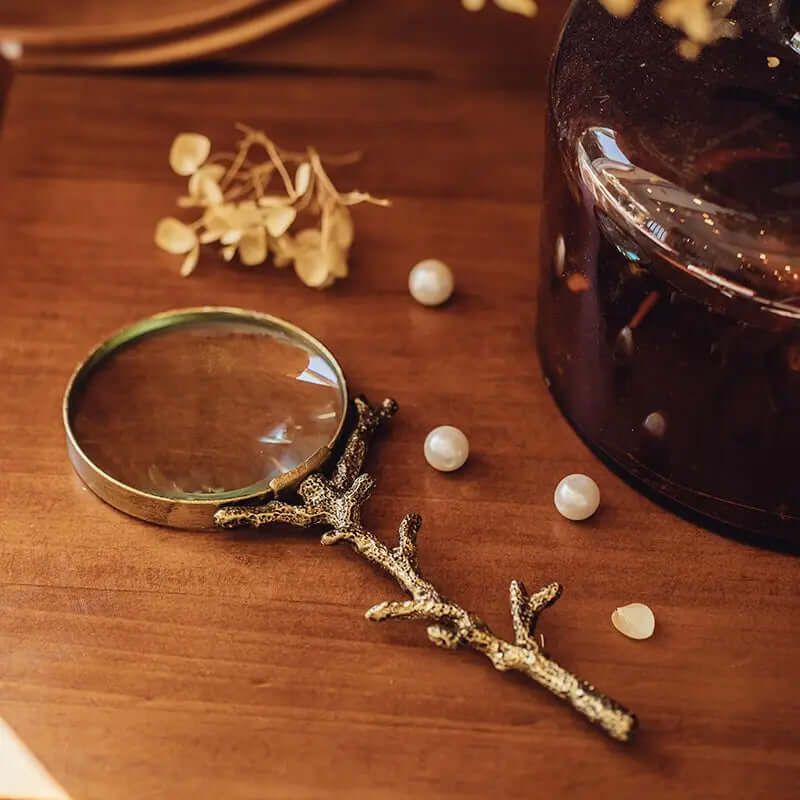 Antique-Style Gold Branch Magnifying Glass-Magnifying glass-Parc Decor