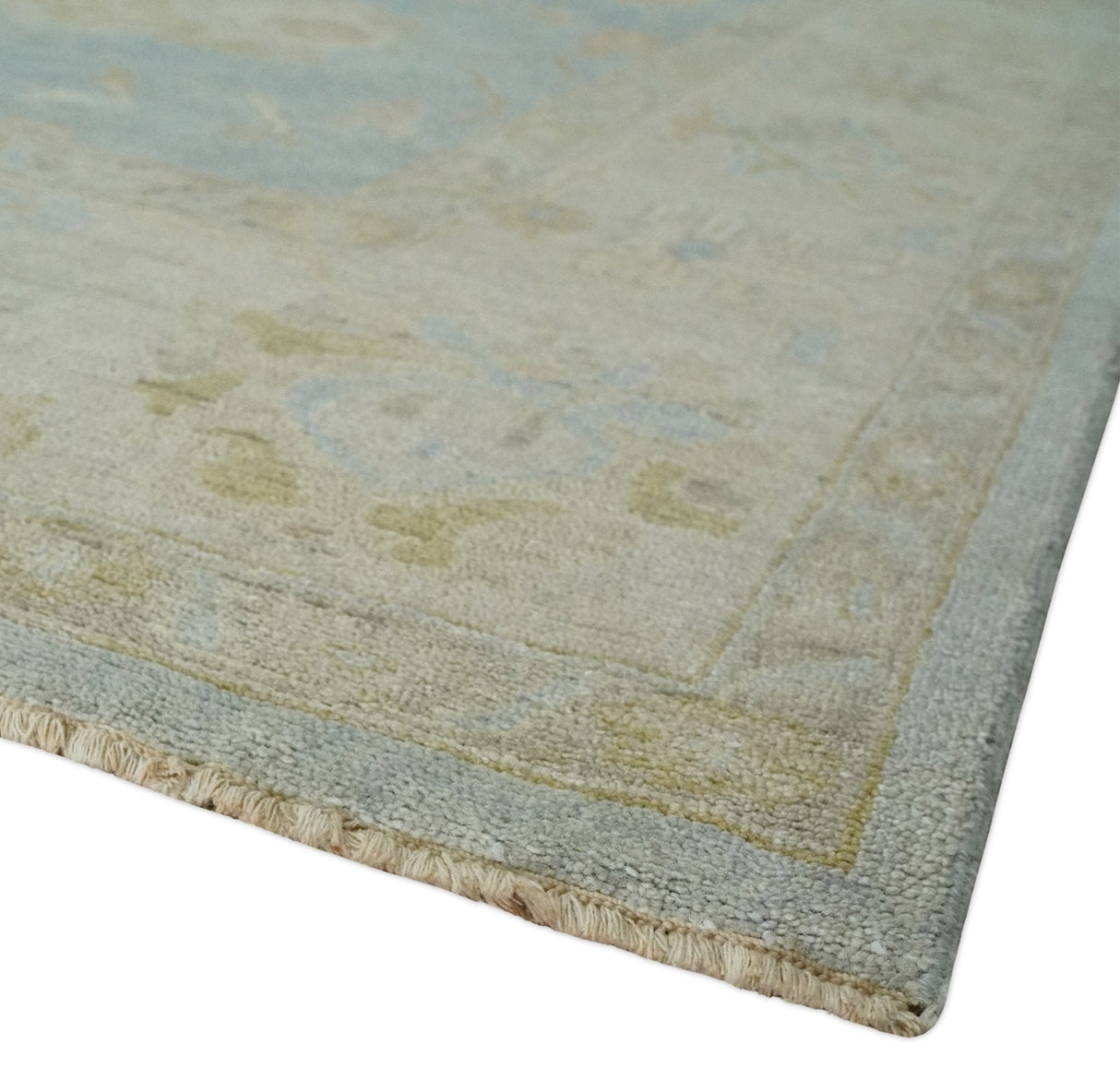 Antique style Gray, Beige and Olive 9x12 Hand knotted Oushak wool Area Rug