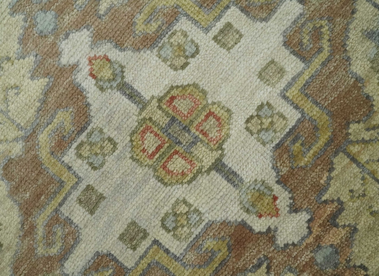 Antique Style Green, Ivory and Beige Hand knotted 9x12 wool Area Rug