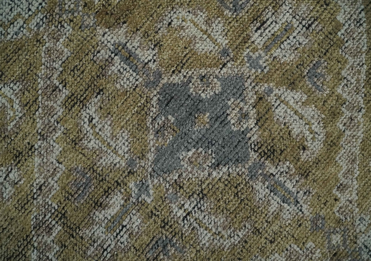 Antique Style Hand Knotted 8x10 Olive, Silver and Charcoal Traditional Low Pile Wool Area Rug