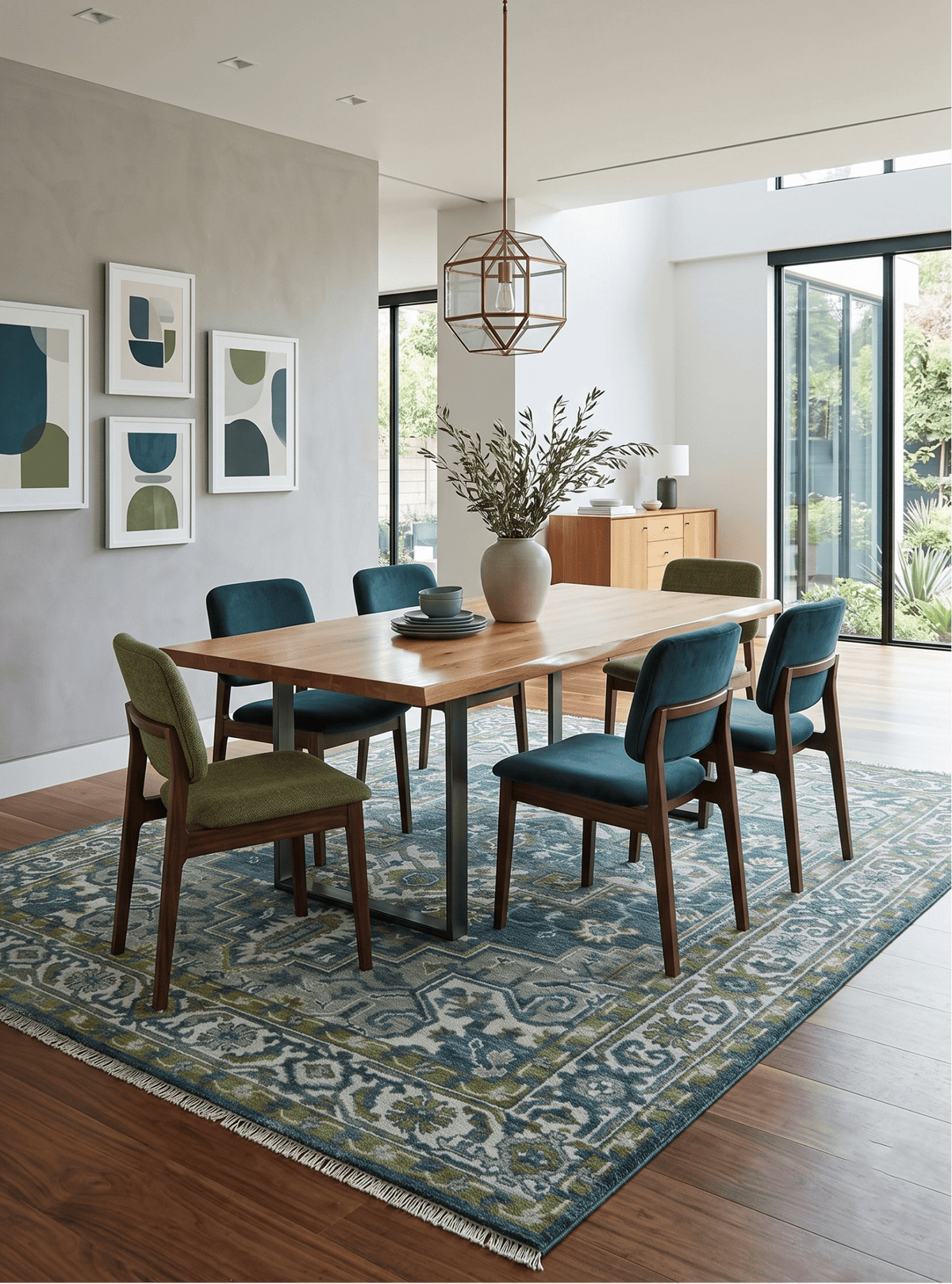Antique Style Hand Knotted Teal, Gray and Green Traditional multi Size wool rug
