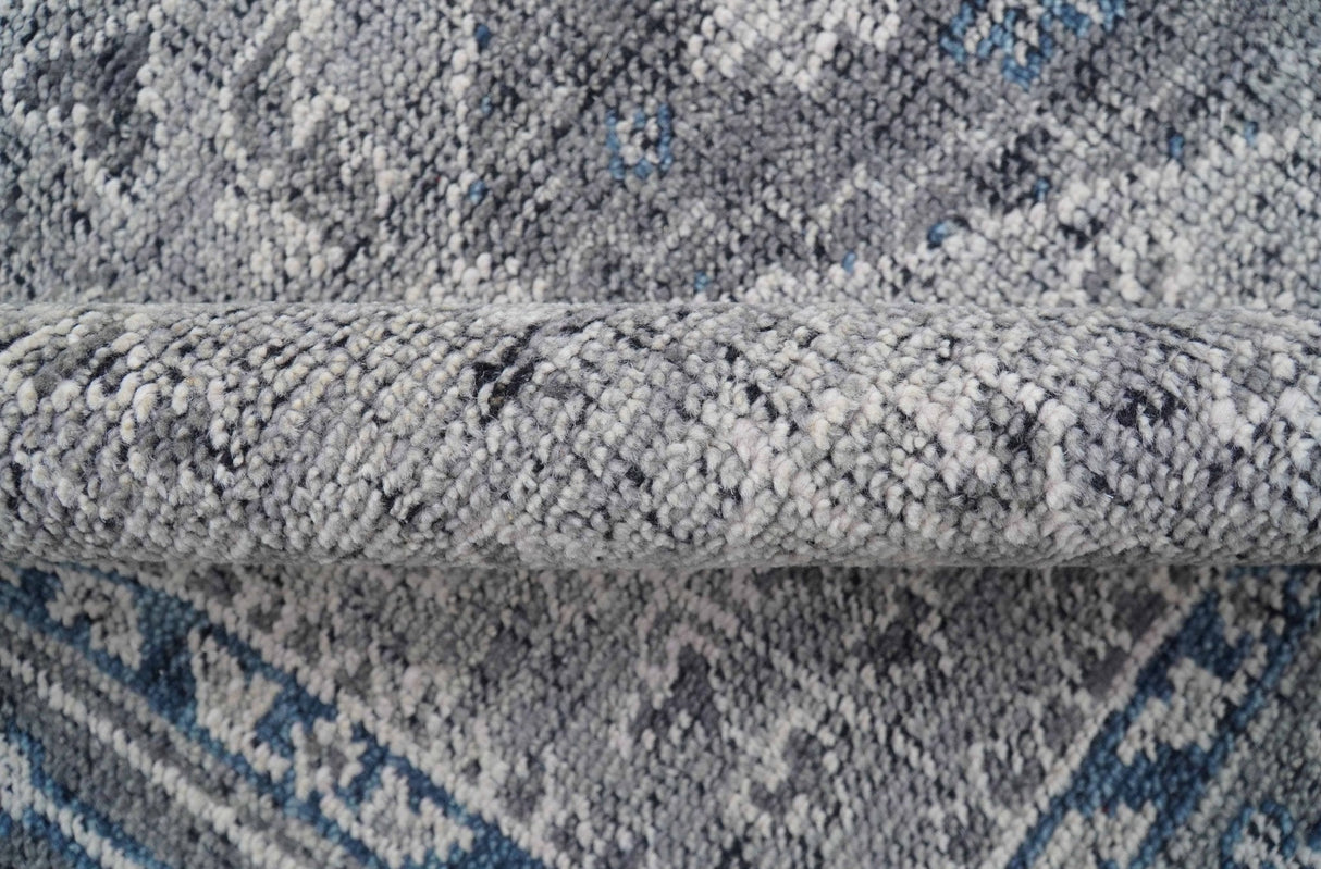 Antique Style Hand Knotted Traditional Blue and Gray Wool Area Rug