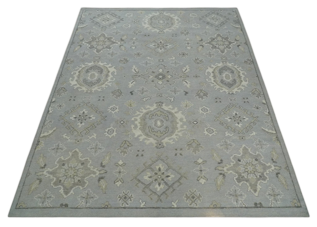 Antique Style Silver And Beige Modern Oushak wool Area Rug