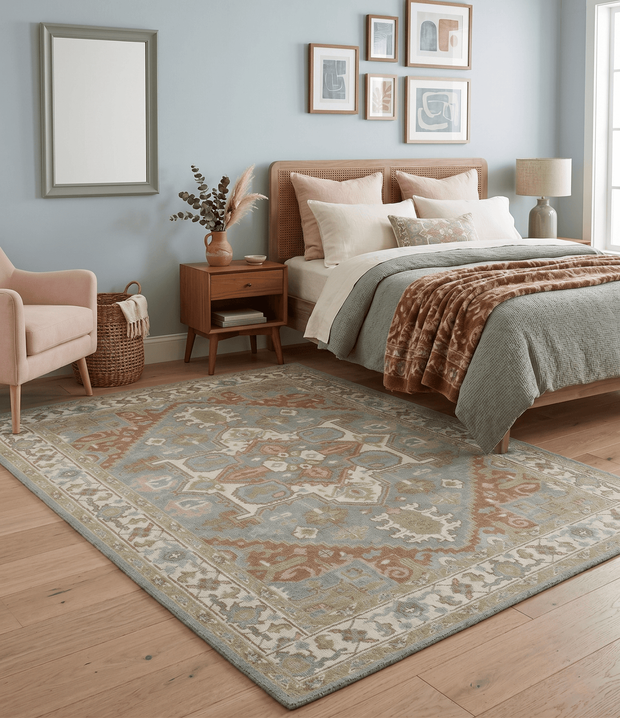 Antique Style Traditional Heriz Gray, Ivory, Peach and Olive Hand Knotted Multi Size wool Area Rug