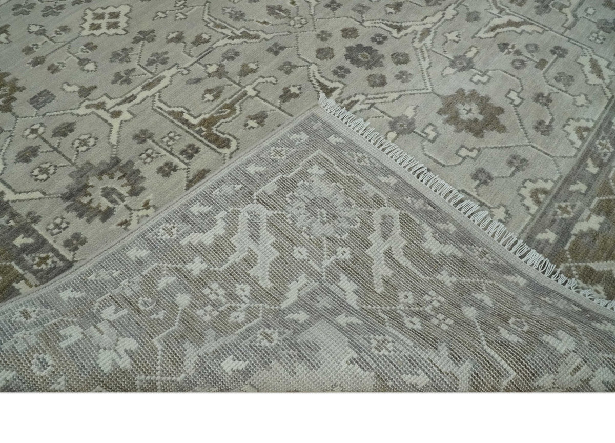 Antique Style Traditional Silver and Olive Oriental Oushak 8x10 wool Area Rug