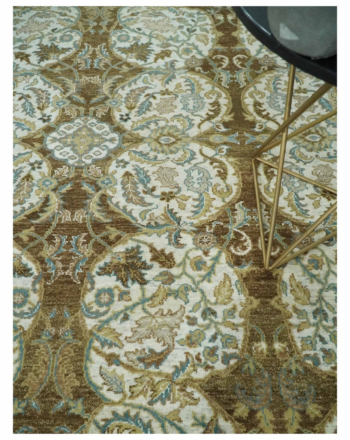 Antique Turkish 8x10 Hand Knotted Brown, Ivory and Blue Persian Rug | AC20810
