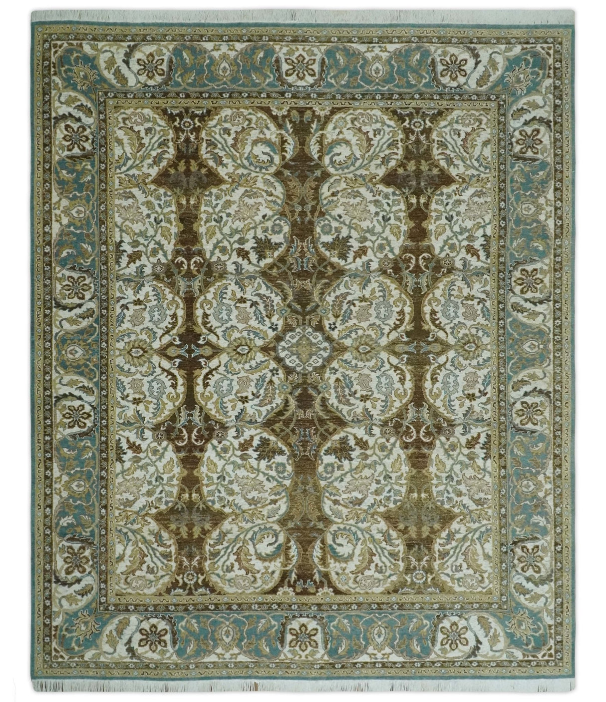 Antique Turkish 8x10 Hand Knotted Brown, Ivory and Blue Persian Rug | AC20810