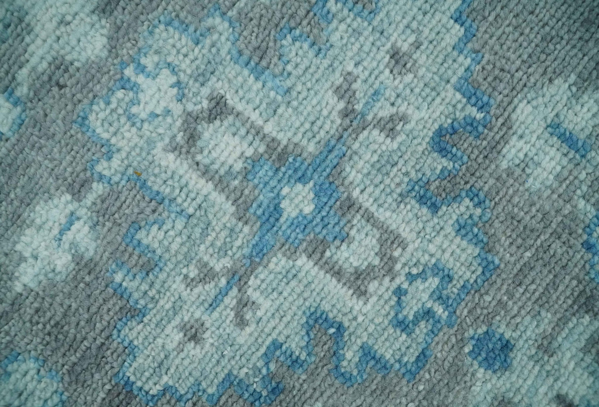 Antique Turkish Gray and Blue Hand Knotted 8x10 Wool Area Rug