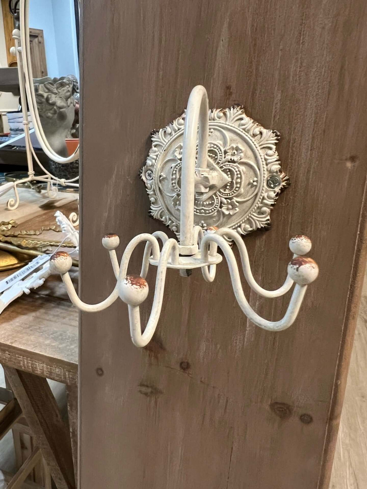 Antique White Wall Hook with Ornate Medallion Backplate-Wall Hook-Parc Decor