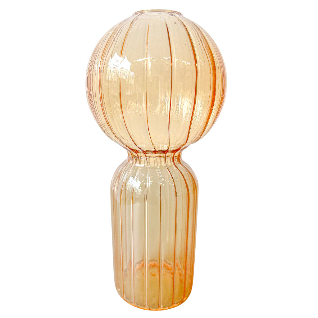 Apricot Ribbed Glass Vases – Pair