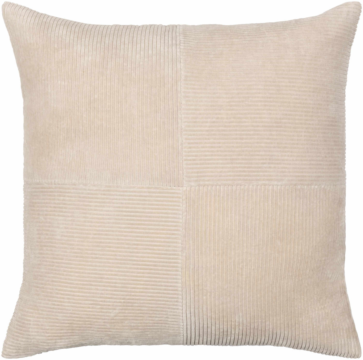 Aqil Beige Corduroy Patchwork Accent Pillow-Throw Pillows-Parc Decor