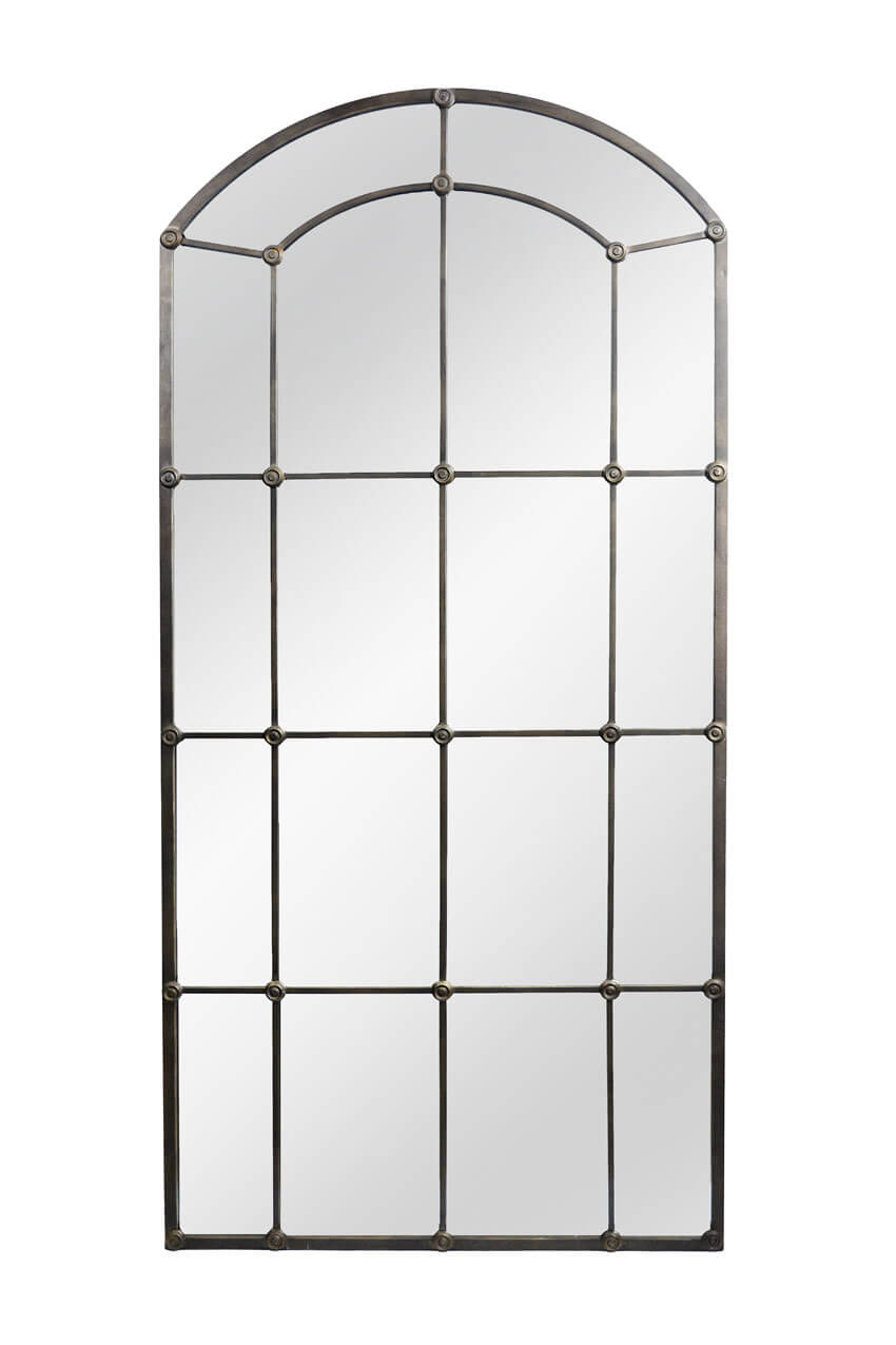 Arched Industrial Grid Wall Mirror-Mirror-Parc Decor