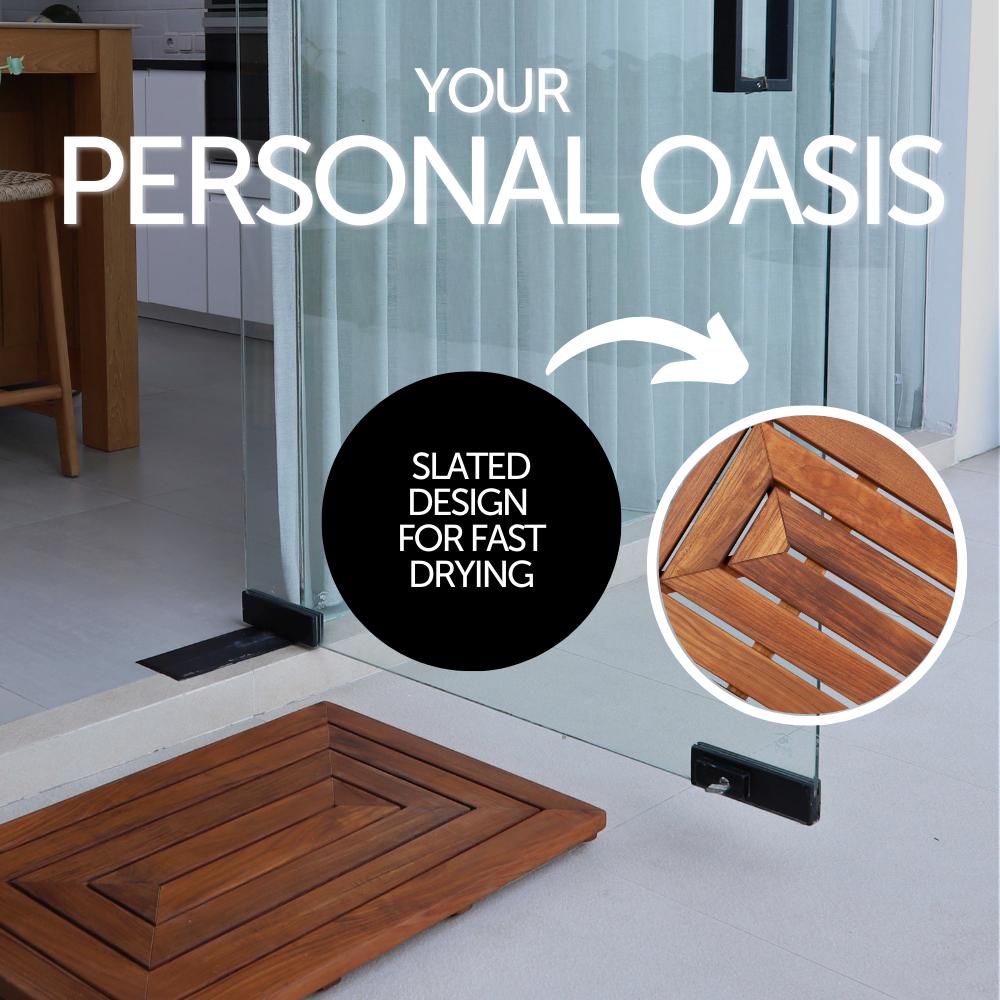 Aromi Oiled Teak Shower and Bath Mat-Bath Mat-Parc Decor